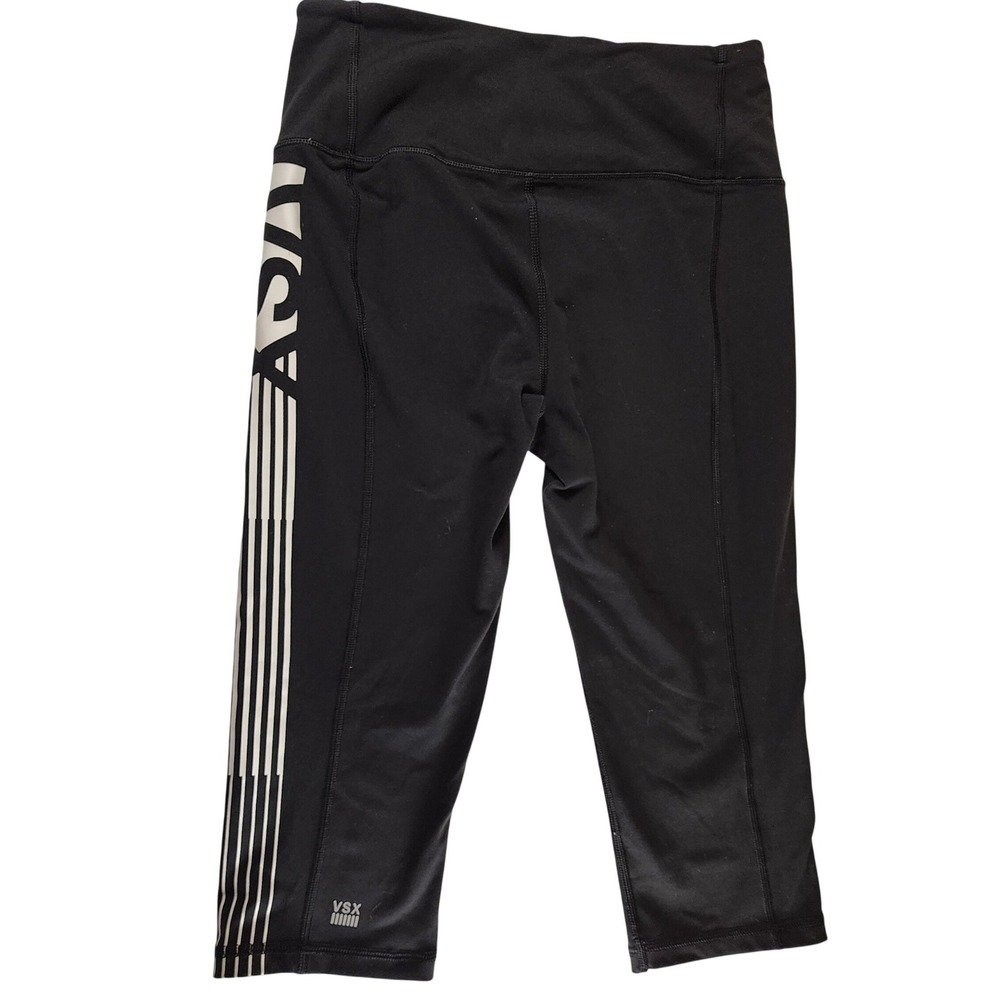 Victoria's Secret VSX Sport Knockout Crop Leggings Black White Logo Small S/P